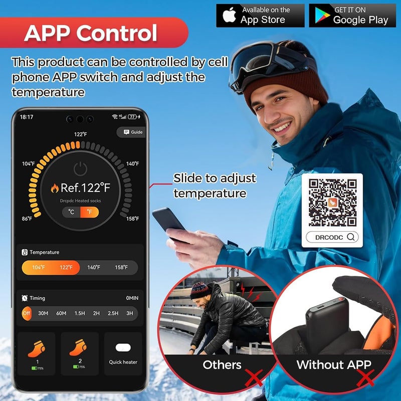 ANSOZLEE Heated Socks, Heated Socks for Women Men with App Control 2 * 8500mAh Rechargeable Electric Heated Socks Washable Warm Socks for Outdoors Work Skiing Hunting Riding Cycling Hiking Camping Xmas Gifts - Image 4